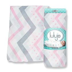 Lulujo Bamboo Muslin Swaddling Wrap Chevron Pink 47" X 47"