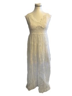 Rebellion Again Bohemian White Lace Maxi Dress with Sheer Floral Skirt, Size L