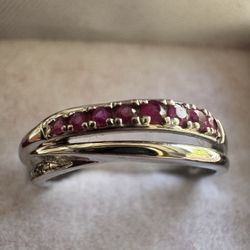 14K Solid 585 White Gold Natural Ruby & Diamond Ring Size 6.5 – Elegant Fine Jewelry Gift 
