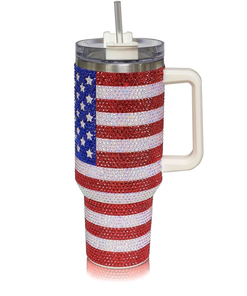 American Flag 40oz. Rhinestone Studded Tumbler