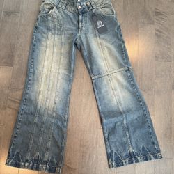 Men jeans - Moonlight Mansion - CONSTRUCTION DENIM - YELLOW BLUE - Size M (32L) -BRAND NE