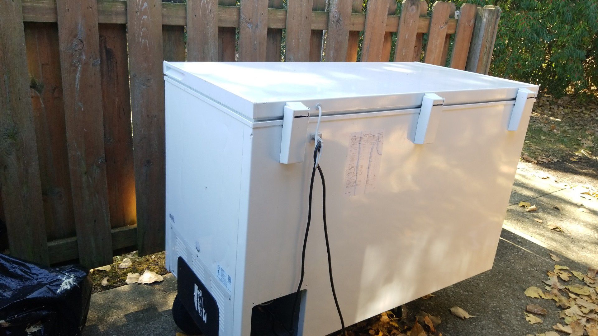 Medium size, white, General Electric chest freezer