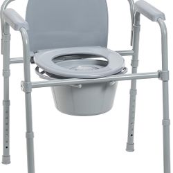 Drive Medical 11148-1 Folding Steel Bedside Commode Chair, Portable Toilet, Supports Bariatric Individuals Weighing Up To 350 Lbs, with 7.5 Qt. Bucket