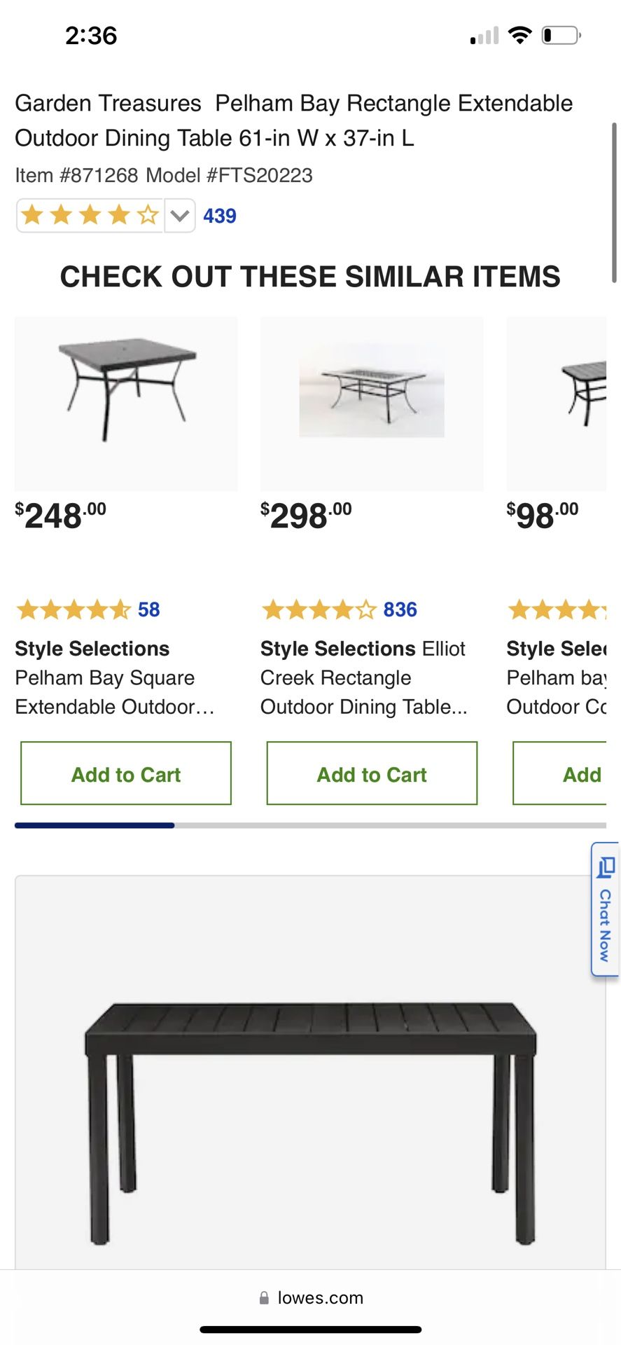 Garden Treasures Pelham Bay Rectangle Extendable Outdoor Dining Table 61-in W x 37-in L
