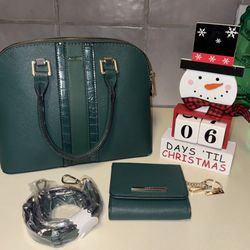 ALDO Forest Green Croc Crossbody With Matching wallet 