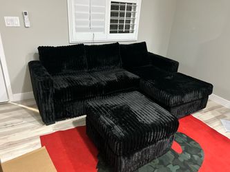 Brand New Black Corduroy Sectional Sofa