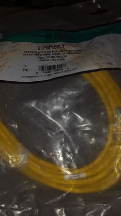 Utpsp15yly tx6 plus UTP RJ45 to RJ45 patch cord Cat6/Class E t568b 24awg cm stranded cable color yellow length of 15 ft