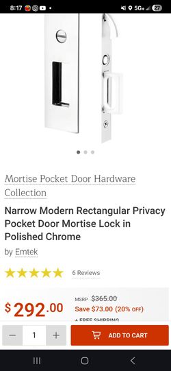 NEW Emtek Narrow Modern Rectangular Privacy Pocket Door Mortise Lock – Polished Chrome – Retail $292
