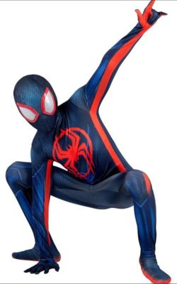 Super hero Marvel Miles Morales: ONLY JUMPSUIT NO MASk Spider-Man adult and kids size Costume - Stretch Spandex with Hidden Zippers and Wrist Slits