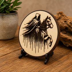 Wooden Horse Rider Fridge Magnet Laser Engraved Rustic Decor