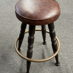 Vintage 27in Swivel Bar Stool ~ Wood & Leather with Metal Foot Rest 