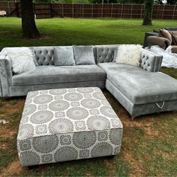 Luxury Gray Velvet Sectional with Chaise