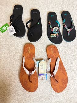 3 Pairs Flip-Flops New with Tags Sanuk Size 6 & 7, Panama Jack Size 9,