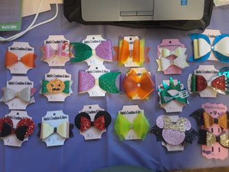 Handmade bows and headbands prices on tags