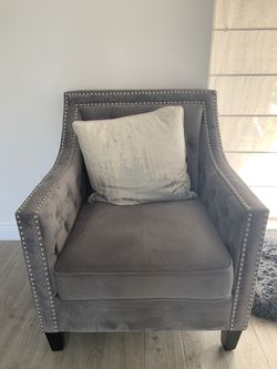 Gray Accent Chair with Nail Heads .