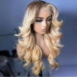 Luxury High-Temp Lace Front Wig Golden Blonde Ombre  Glam 