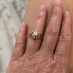 14K Yellow Gold Diamond Insert Engagement and Wedding Ring 