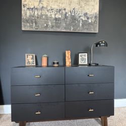 Modern Black 6-Drawer Dresser – Mid Century Style