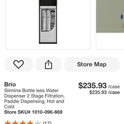 Brio Slimline Bottle less Water Dispenser 2 Stage Filtration, Paddle Dispensing, Hot and Cold