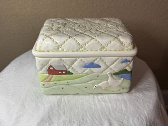 Ceramic Recipe Box with Farm Scene