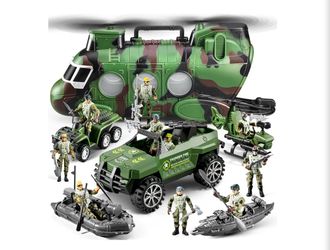 56-in-1 Army Men Toys Sets for Boys 4-7 8-12, Military Helicopter/Truck/Kayak Boat/Motorcycle/Army Men Action Figures/Weapon Gears, Army Toys for Boys