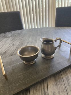 vintage pewter coffee sugar and creamer set