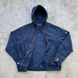 POLO Ralph Lauren Full Zip Hooded Windbreaker Jacket Navy Sz Large