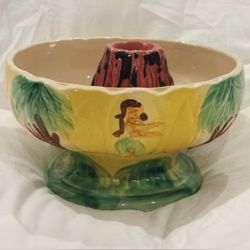 Original Vintage ORCHIDS OF HAWAII Fine Art Japan Pottery Planter Vase Volcano Scorpion Drink Bowl Hula Girl Tiki MCM Mid Century Modern Antique