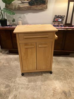 Butcher Block rolling cabinet with locking wheels