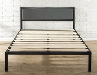 Queen Metal Bed Frame with Upholstered Headboard