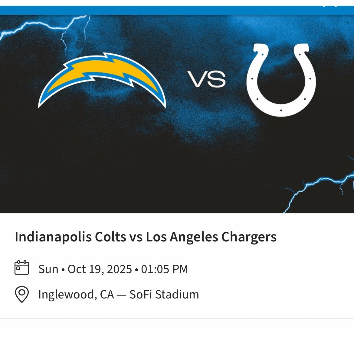 Rams Vs . Colts Today 1:05pm At Sofi . Only $80/ea