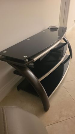 3-Tier Black Glass TV Stand