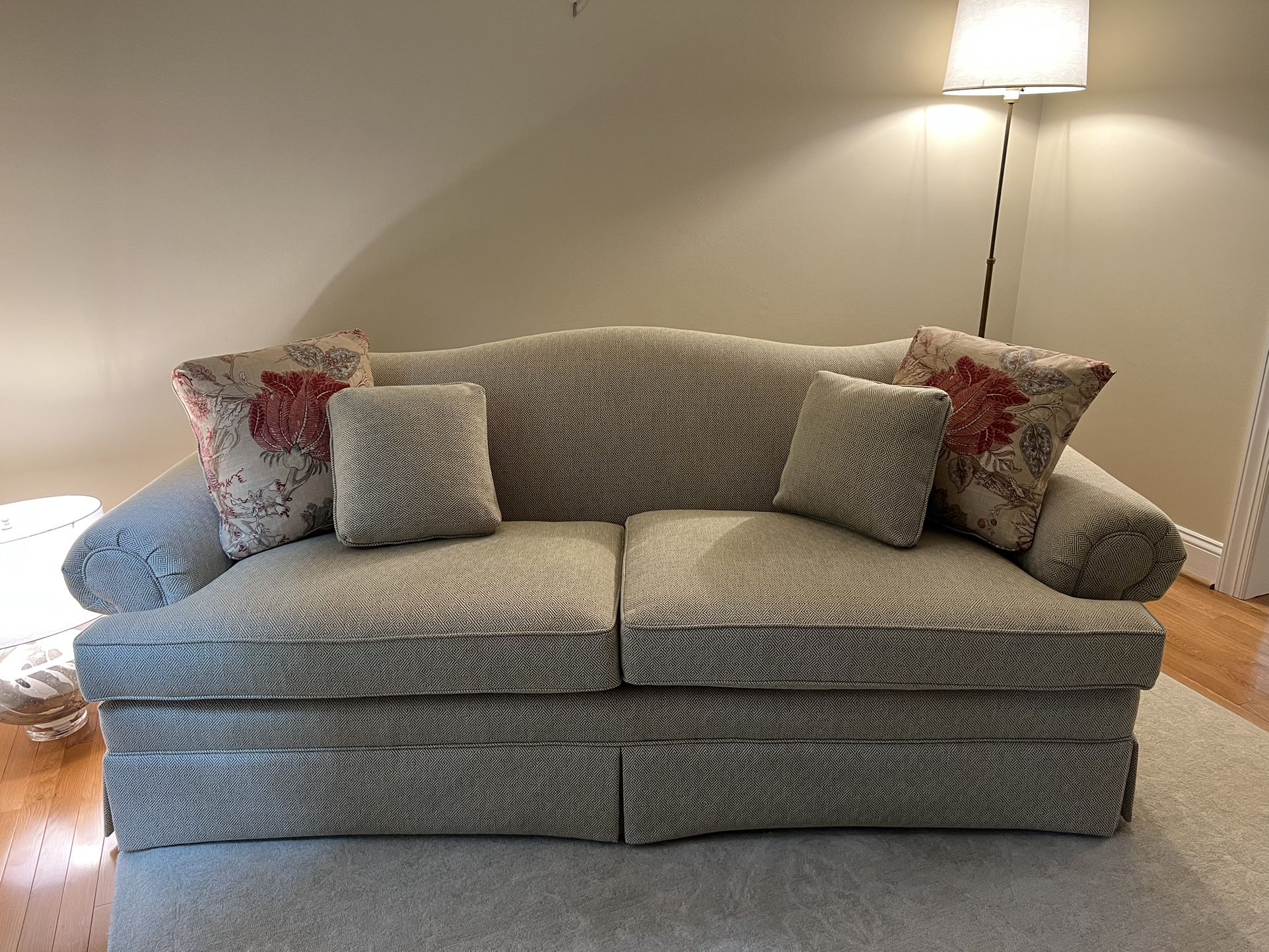 Greek Key camelback sofa made in NC Dexter Furniture co.