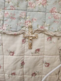 14K JESUS NUGGET CROSS PENDANT 2 TONE GOLD