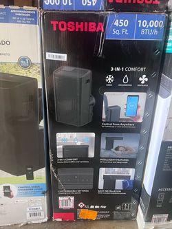 🔥 TOSHIBA 10,000 BTU SMART PORTABLE AIR CONDITIONER 🔥  ❄️ 10,000 BTU – Cools Up to 450 Sq. Ft. 📱 Wi-Fi / Toshiba App Control 🗣️ Alexa & Google Hom