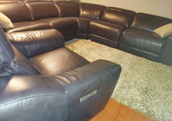 Macy's Anniston Collection Powered Leather Five-piece Sectional And Recliner