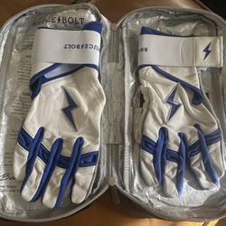 Premium Pro Long Cuff Chrome Series Gloves - White Blue, Large 