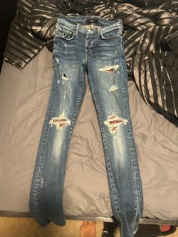 Amiri MX1 Patch Light Wash, Baby Blue & Red jeans