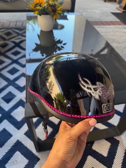 DOT Certified Motorcycle Half Helmet with Butterfly and Rhinestone Accents
