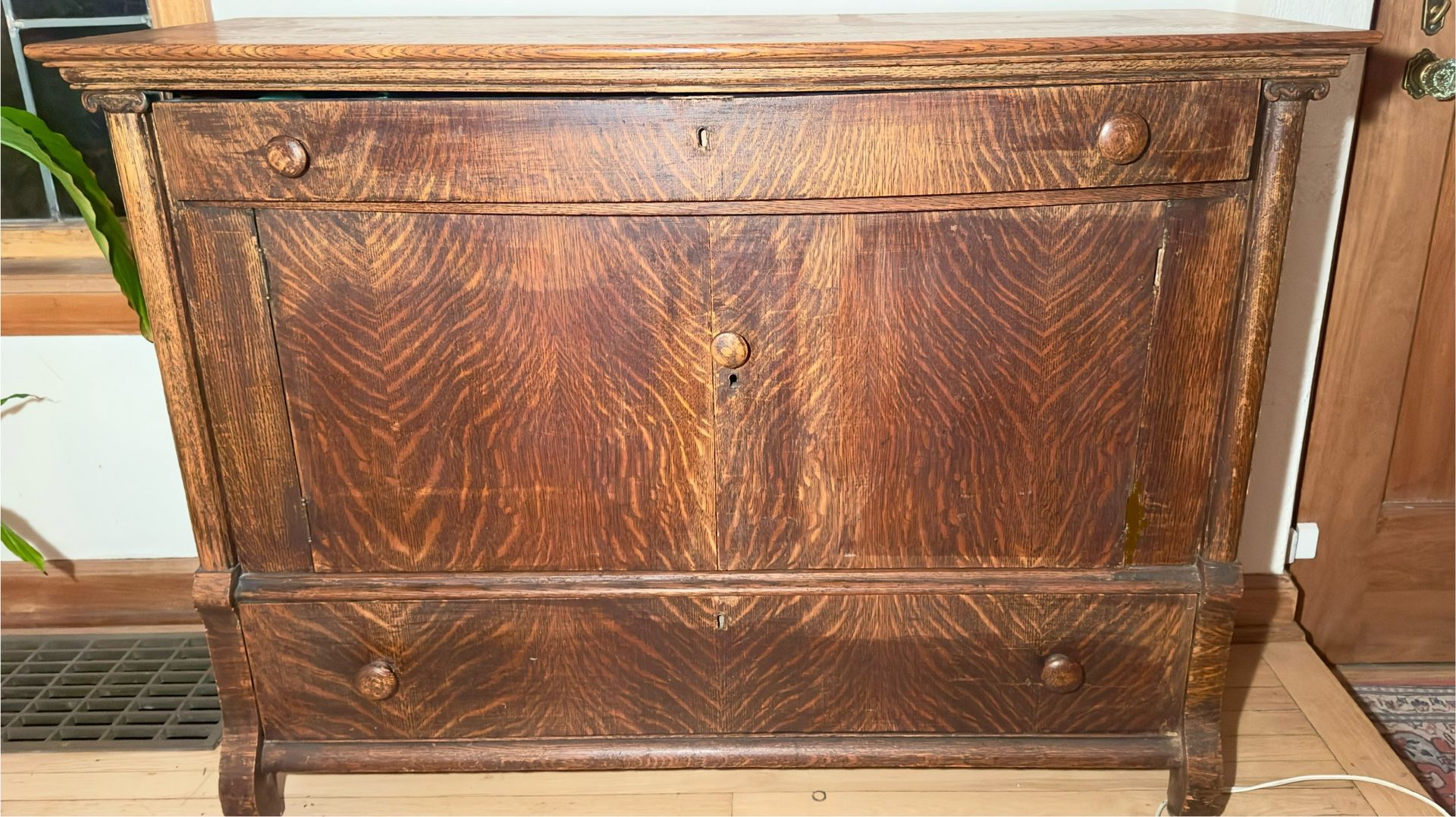 Antique Quarter Sawn (Tigers Wood) Buffet Cabinet 