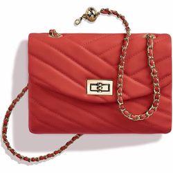 NEW  Red Quilted Chain Shoulder Bag with Gold Hardware