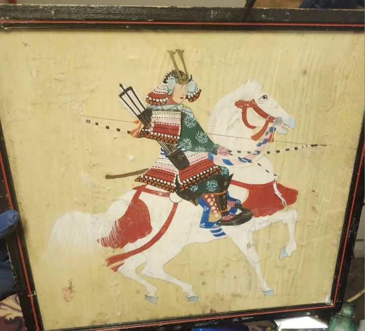 Vintage Japanese ARCHER Samurai Warrior Horseback PAINTING on Silk SIGNED
