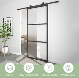 36” x 84” Frosted Glass Barn Door w/ 6FT Hardware Kit & Soft Close – Modern Sliding Door NEW