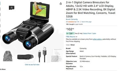 2-in-1 Digital Camera Binoculars for Adults, 12x32 HD with 2.4" LCD