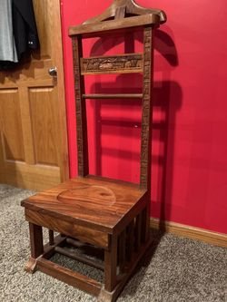 Vintage Carved Wooden Valet Chair with Hanger