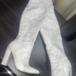 Leather White Thigh High Boots 