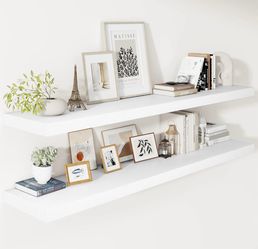 Vivelove Deep Floating Shelves 55x12” Set of 2, White Easy Install With Hardware, 2" Thick, Invisible Brackets, Wall Mounted, No Sagging, For Any Room