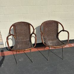 1950s, Wicker Pair of Chairs on Iron Legs