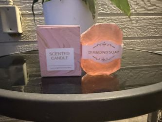 2-Piece Self-Care Gift Set: Pink "Diamond Soap" & Boxed Scented Candle (Brand New)