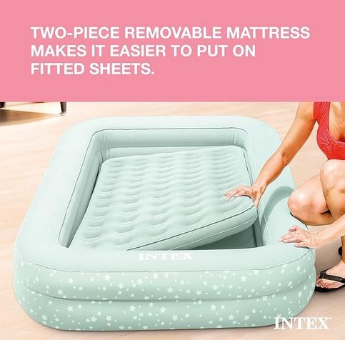 Intex Kids Travel Air Mattress – Gray – With Pump & Raised Sides